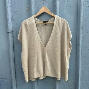 Eileen Fisher Taupe Linen Cotton Short Sleeve Cardigan, size Large